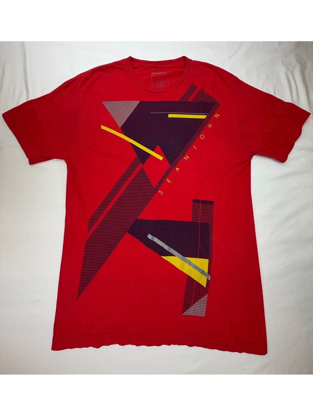 Sean John Men's T-Shirt Short Sleeve Cotton Geometric Crew Neck Size L Red